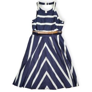 Eliza J Navy and White Chevron Dress